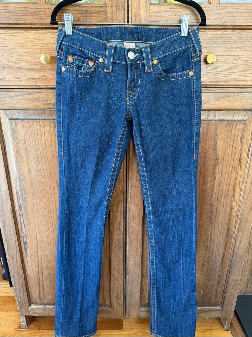 True Religion Johnny Low Rise Straight Leg Dark Wash Jeans Made in USA Size 27